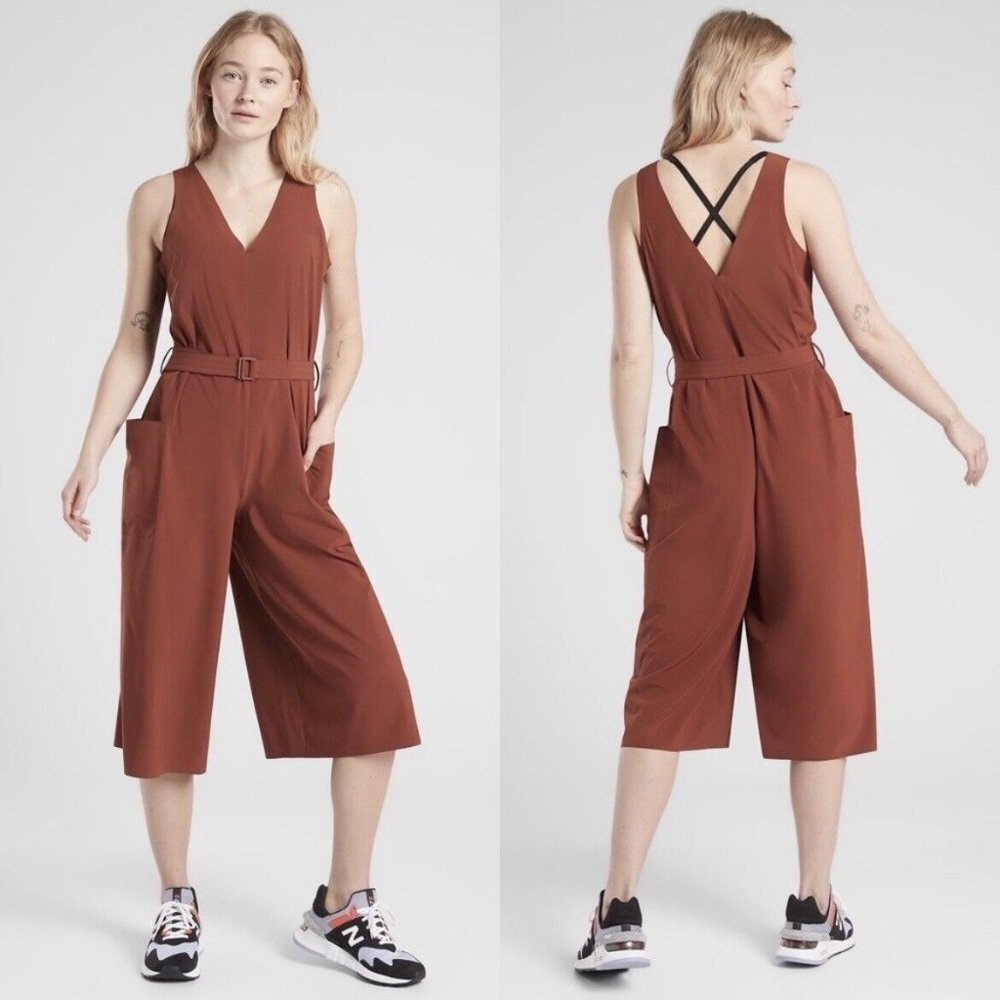 ATHLETA Sarasota Jumpsuit Featherweight Belted Rust Red